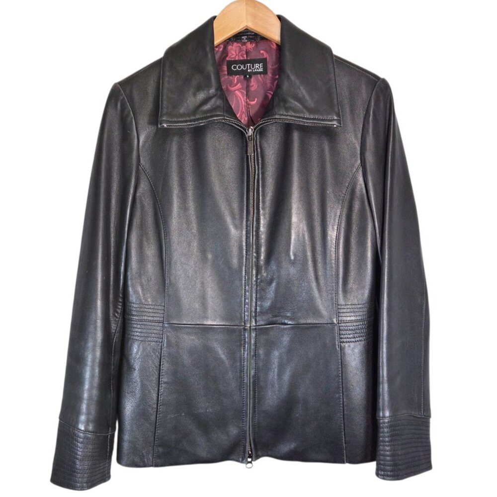 Vintage Y2K Black Lamb Leather Zip Up Jacket